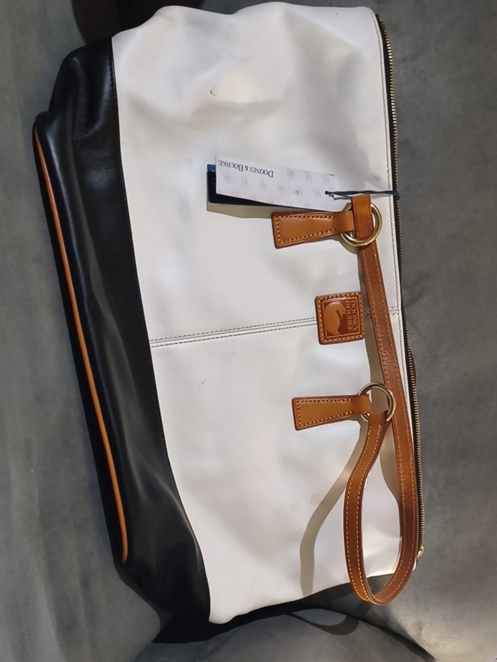 Dooney & Bourke White, Black and Tan Leather Duffel